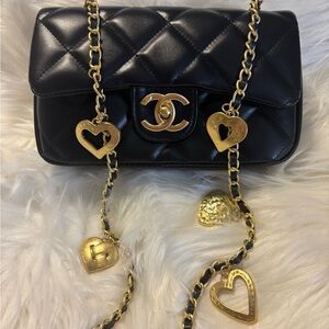 CC Black Quilted Crossbody Bag with Gold Accents